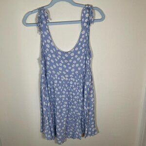 Forever 21 Blue & White Floral Tie Strap Babydoll Mini Dress